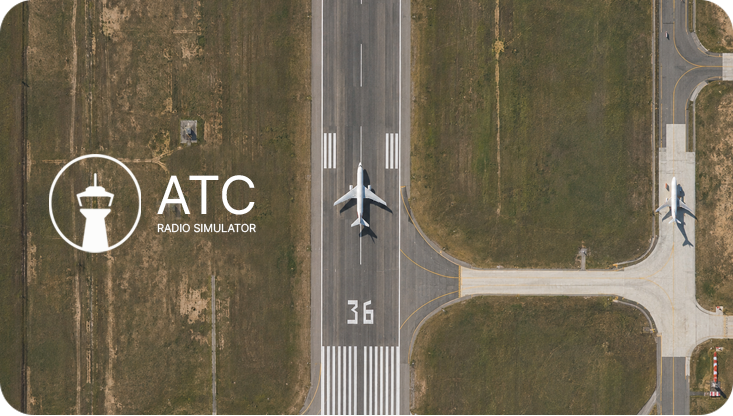 ATC Radio Simulator shown over an airport runway